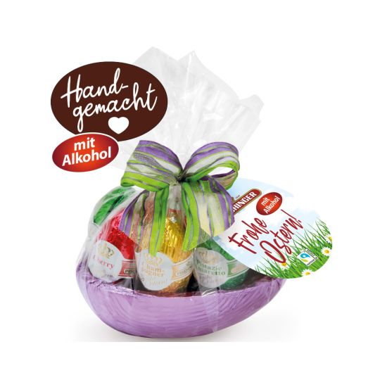 Präsent Ei klein Schokoeier gemischt Akohol hangemacht fairtrade regional