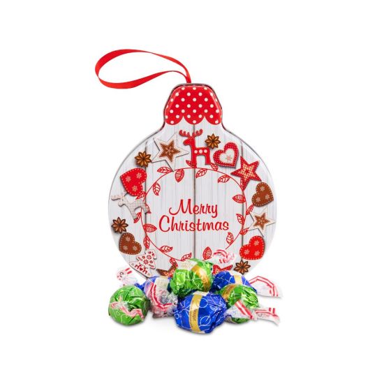Geschenkdose Weihnachtskugel Merry Christmas Nougat Crisp Schokolade Kugeln Fairtrade