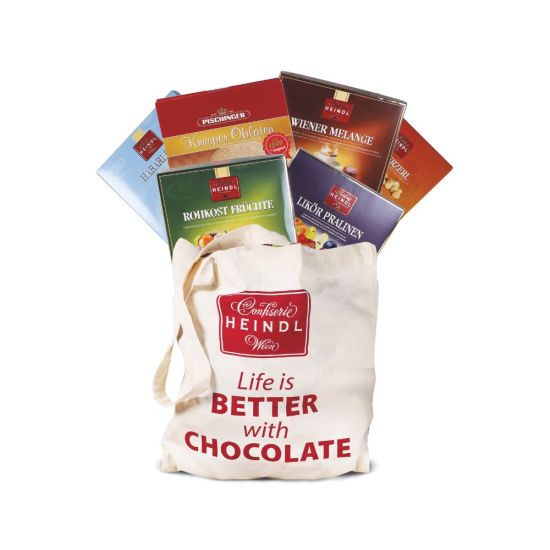 Baumwolltasche Familienpaket Pralinen Fairtrade Schokolade