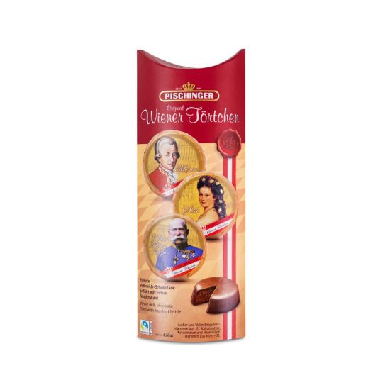 Wiener Törtchen Pischinger Original Nusskrokant Vollmilchschokolade Fairtrade Sissi Mozart Kaiser
