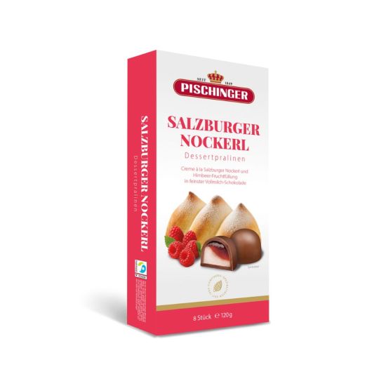 Mehlspeisenklassiker Salzburger Nockerl als Praline Himbeerfüllung Vollmilchschokoloade Fairtrade
